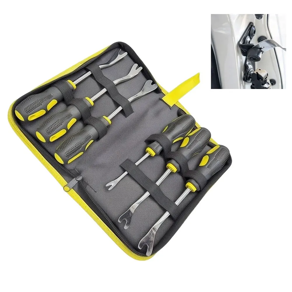 Automotive Trim Clip Removal Kit for V and U Shape Fasteners 6-Piece Steel-and-Rubber Set with Hanging Loop for Narrow Gaps