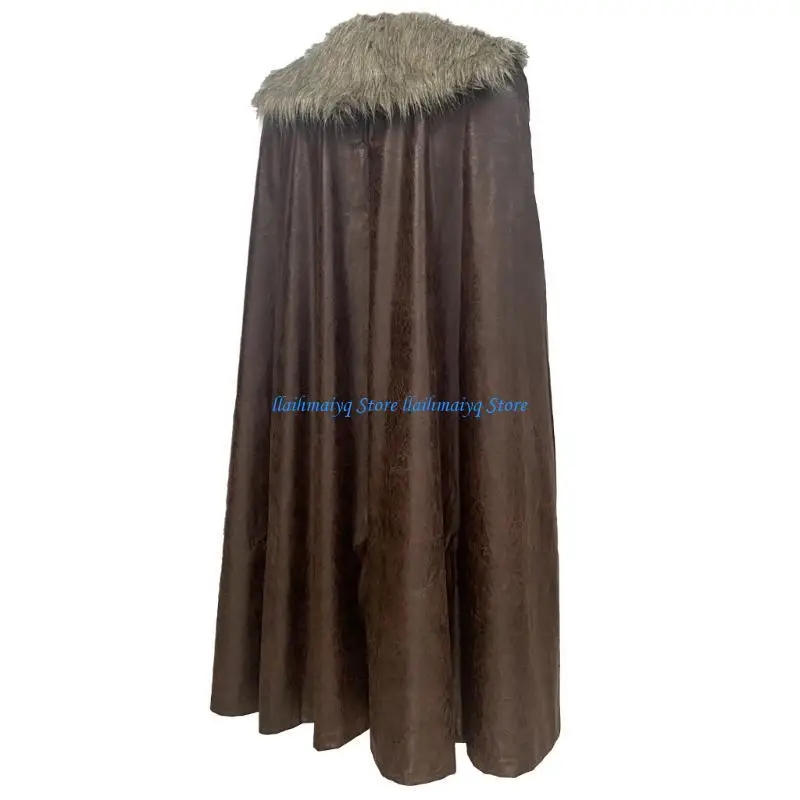 

573B Knight Styles Medieval Cloak With Faux Furs Collar Cosplay Costume For Men Wear