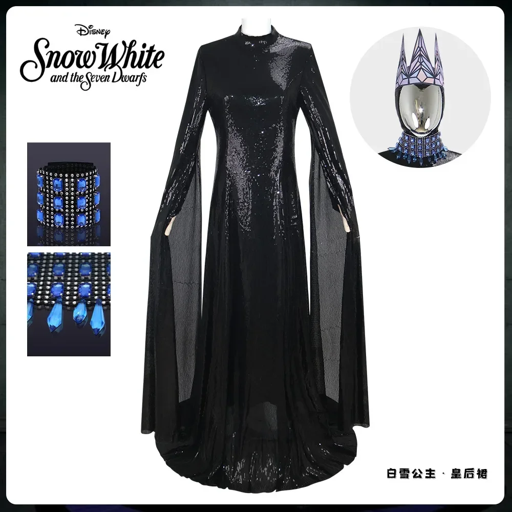 

Women's Evil Queen Cosplay Costume Snow Queen White Anime Evil Cosplay Fantasy Black Long Dress Crown Halloween Carnival Suit