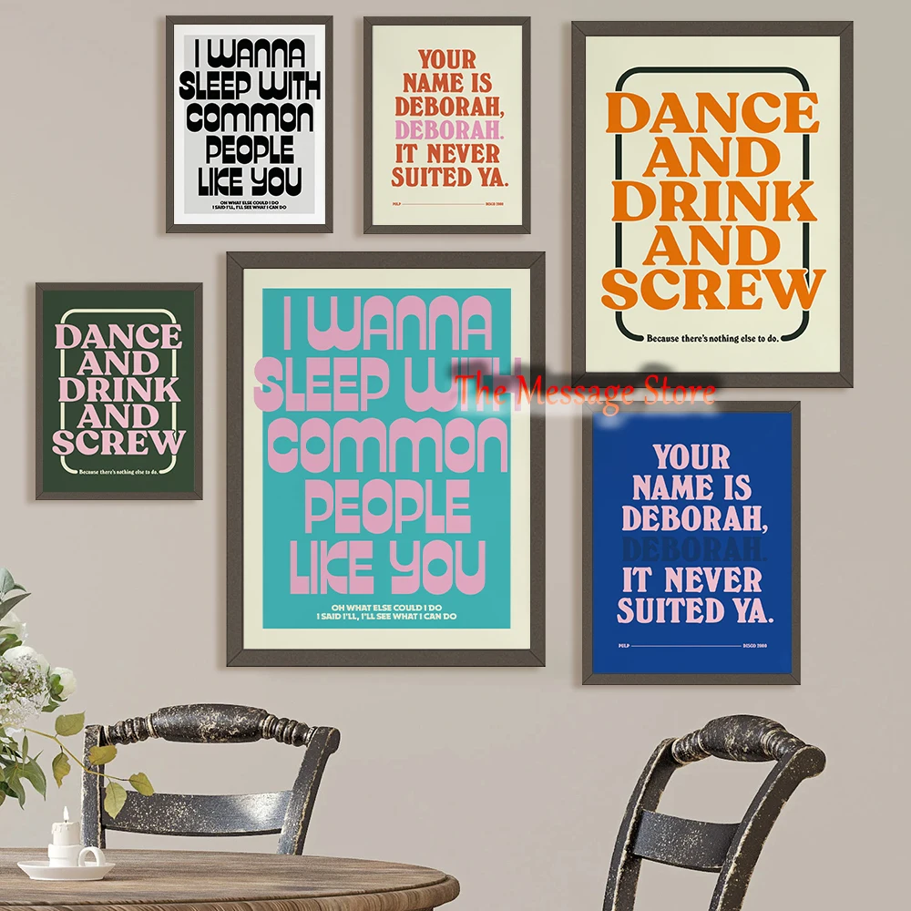 Dance and Drink and Screw Common People Song Lyrics Brit Pop Music Poster Pulp Band Music Art Poster Canvas Painting Wall Decor