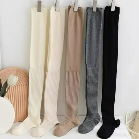 Fashion Autumn Winter Warm Stockings Knitted Milk White Japanese Style Splicing Calf Socks Women Long Socks Jk College Accessory