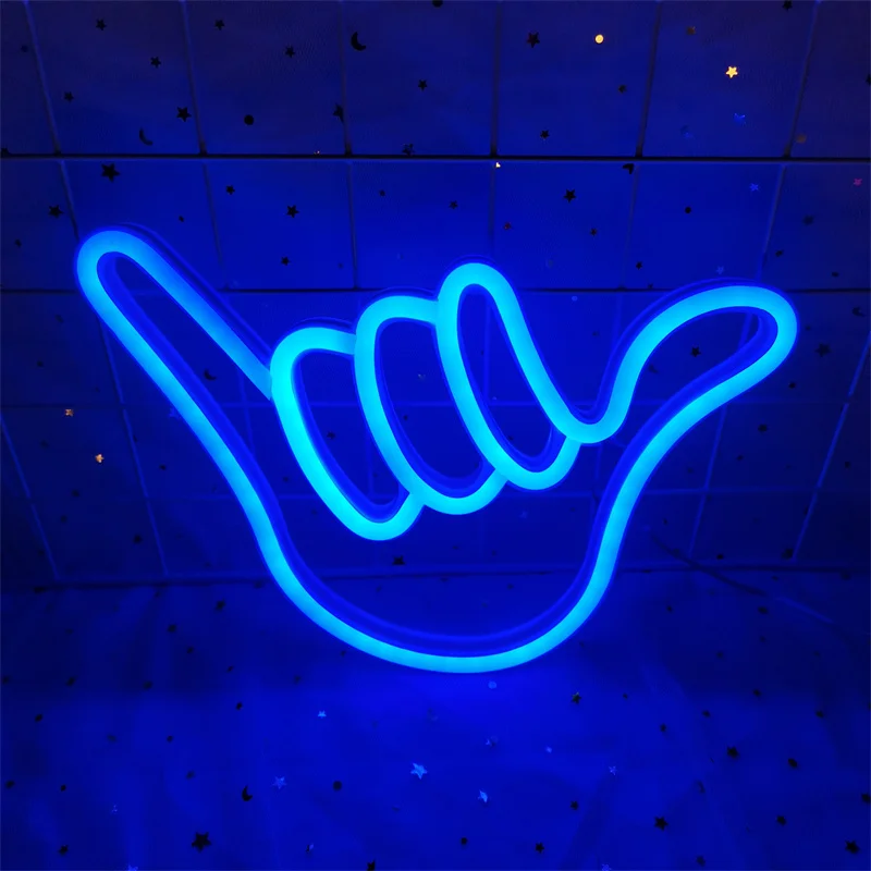 Led Neon Wall Decoration I Love You Peace Gesture Finger Night Light Bedroom Living Room for Christmas Birthday Days Bar Decor