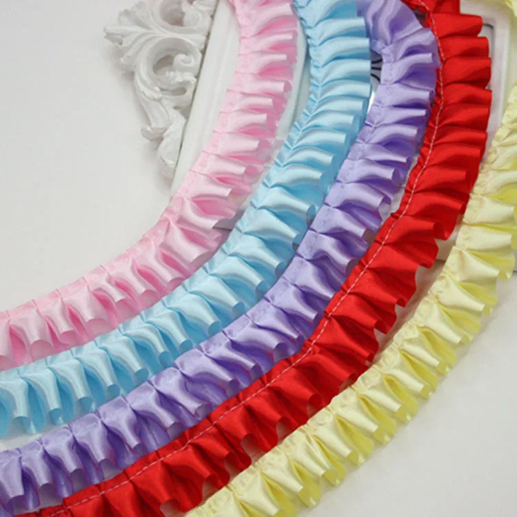 10 Yard/Lot 2,5 CM Breite Satin Plissee Band Falten Spitze Trim DIY Rock Manschetten Handwerk Puppe Kleidung Nähen zubehör – Detail 8