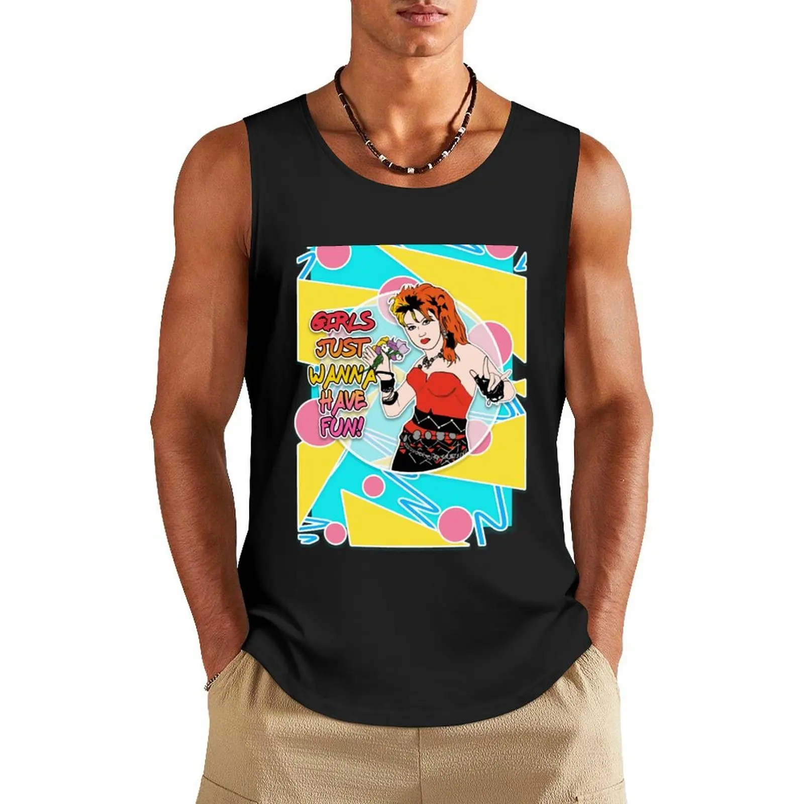 

Girls Just Wanna Have Fun Tank Top Men's cotton t-shirt Sleeveless T-shirt T-shirt Men's gym basketball