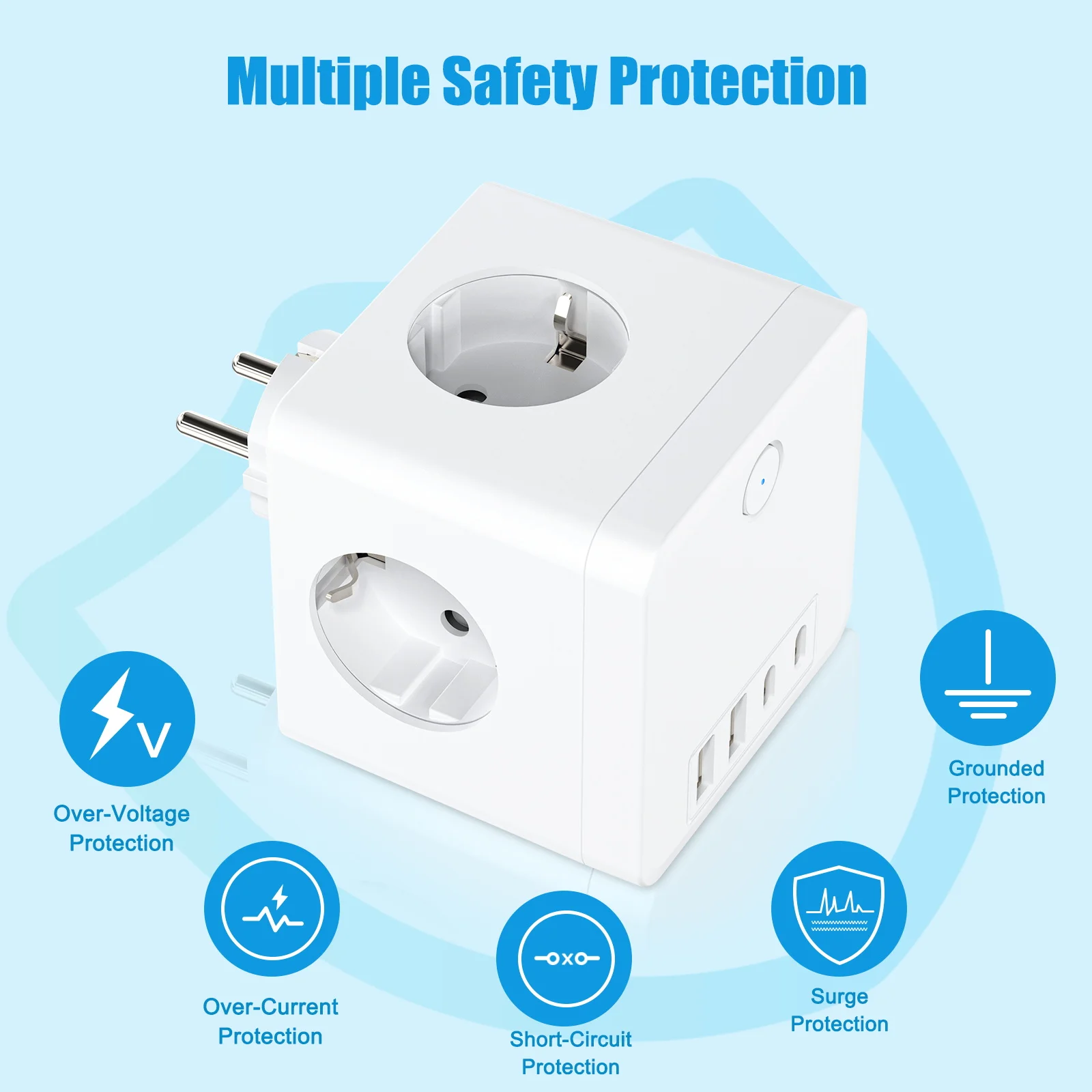 USB Socket EU Power Strip Cube 4 AC Outlets 2 USB 2 Type-C Multiple Socket with Switch EU Wall Plug Adapter For Home Travel