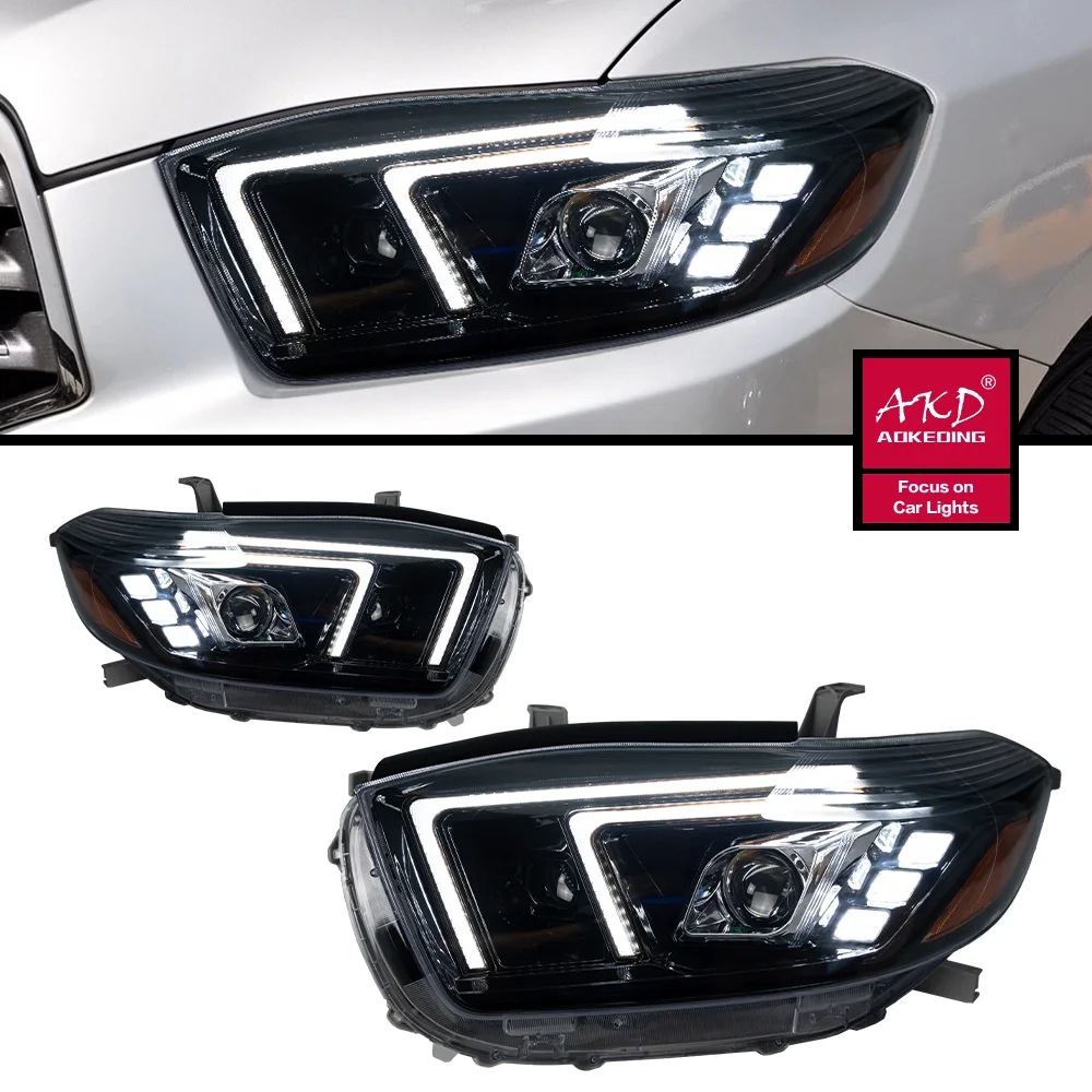 Headlight For 2009 Toyota Highlander Kluger Head Lights Style Replacement DRL Daytime lights Lighthouse Projector Facelift