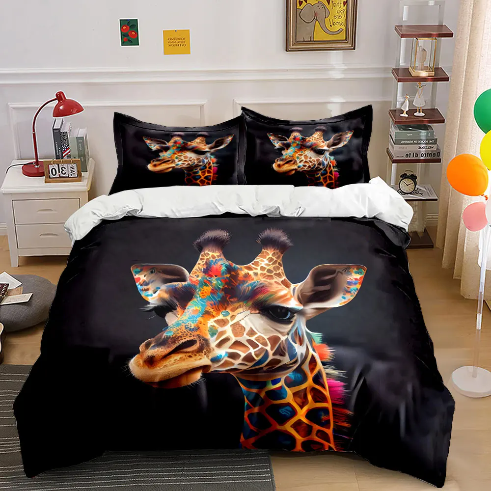 Colorful giraffe close-up Duvet Cover Set with 3D Printing Design Soft Polyester Bedding Set All-Season Comfort Luxury gifts
