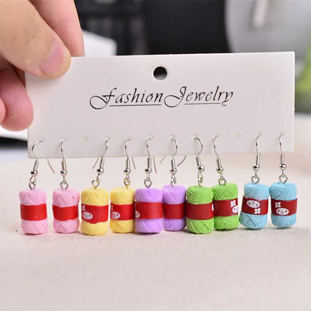 Creative Resin Yarn Ball Drop Earrings for Women Cute Candy Color Cartoon Dangle Earring Funny Jewelry Gifts