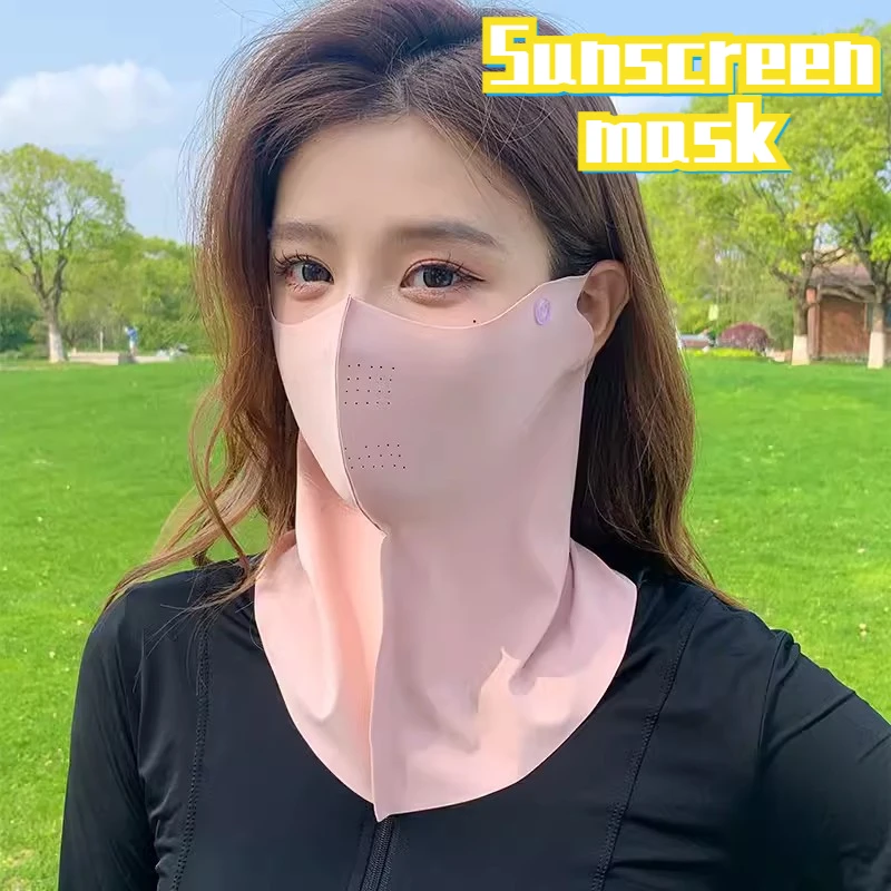 Women Summer UV Protection Neck Scarf Ice Silk Face Mask Cover Outdoor Wrap Cover Sports Cycling Sun Proof Sunscreen Dustproof