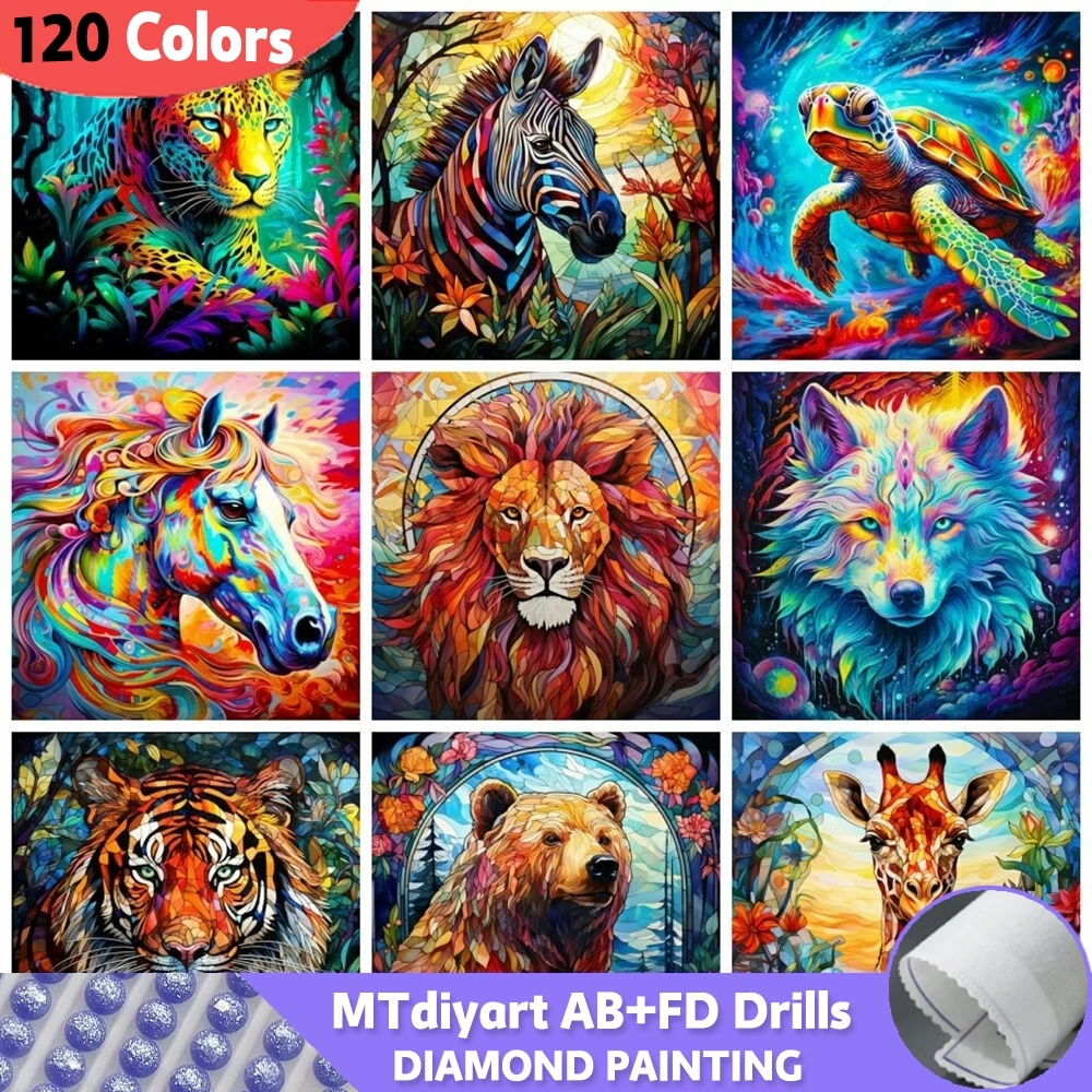 120 Colors Wolf Lion AB Fairy Dust Diamond Painting Decor Home Embroidery Mosaic Animal Full Square Round Fantasy Handmade Gift