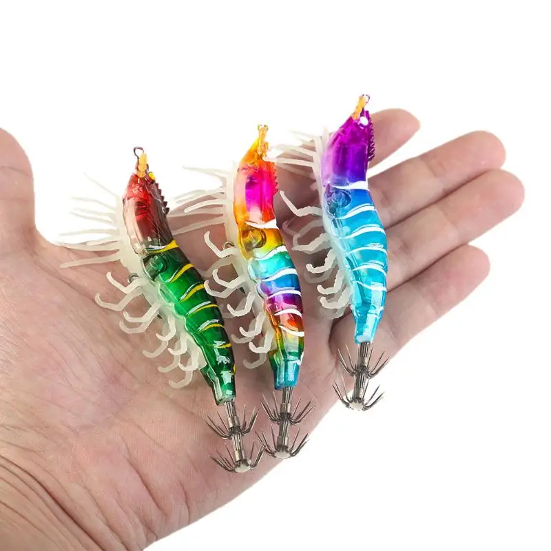 Shrimp 105mm 12g Squid Jig Luminous Horizontal Slow Sinking Lure Webfoot Wood Shrimp Octopus Bait Squid Cuttlefish Fishing