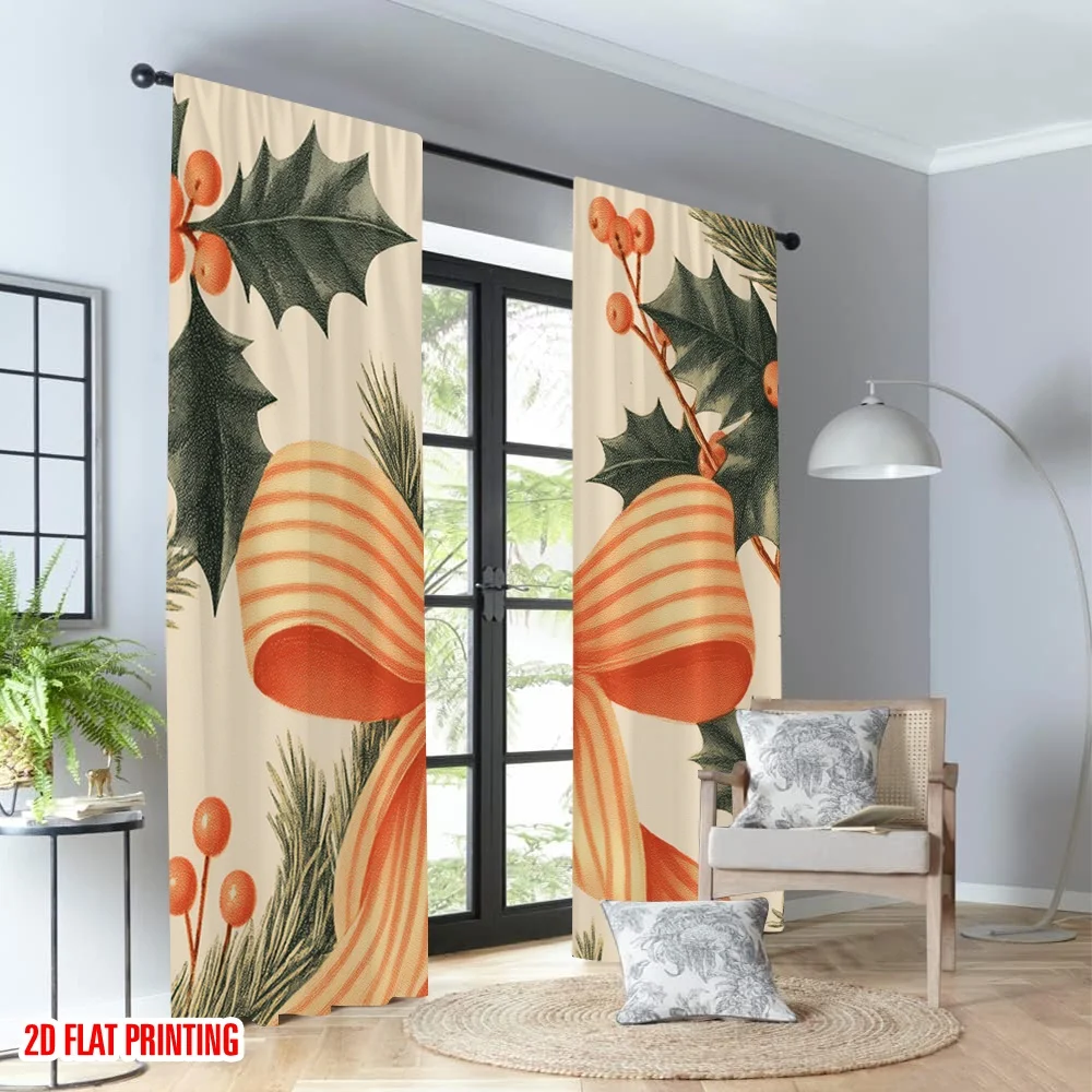 2 قطعة 2D الطباعة المسطحة ستائر عيد الميلاد العصرية عيد الميلاد هولي القوس زخرفة الرقمية المطبوعة البوليستر الستائر عيد ميلاد #4