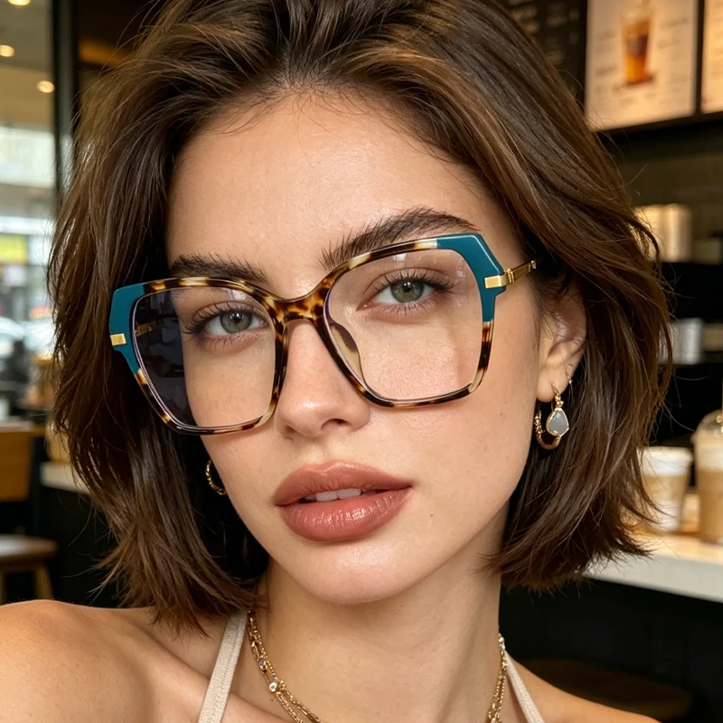1pc Temperament Color Matching Cat's Eye Large-Frame Glasses, Thin Temples, Multi-Angle Design Fashion Glasses