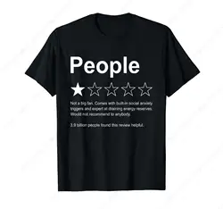 People One Star Rating Would Not Recommend Funny Introverts T-Shirt Sleeves Cotton Tee Shirt Leisure Comfortable Tops