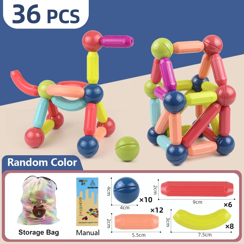 36Pcs blocchi di costruzione magnetici giocattolo Set di costruzioni magnetiche bastoncini di sfera magnetici giochi di aste giocattoli educativi Montessori per bambini