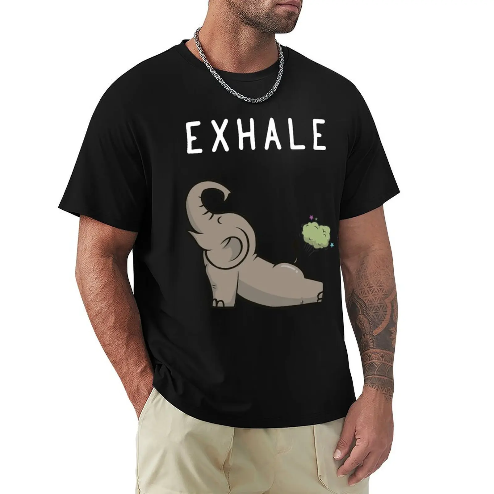 EXHALE [ELEPHANT] T-Shirt men t shirt cotton 100% T-Shirt