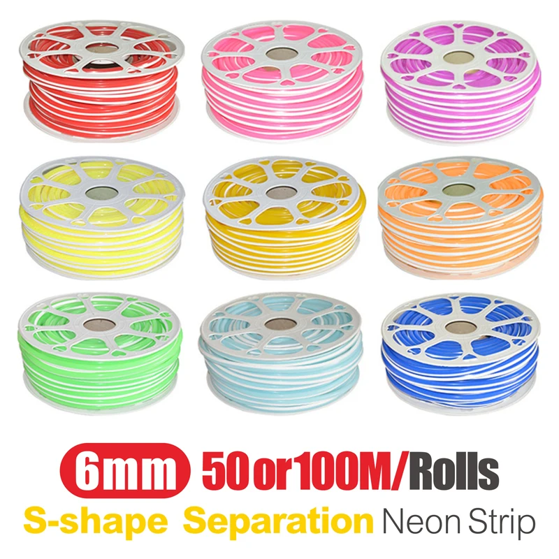 6mm Separate Silicone Neon Strip 50/100M Rolls 120Leds S-Bendable Newly Flexible Led Tape For LED DIY Neon Sign Waterproof  IP67