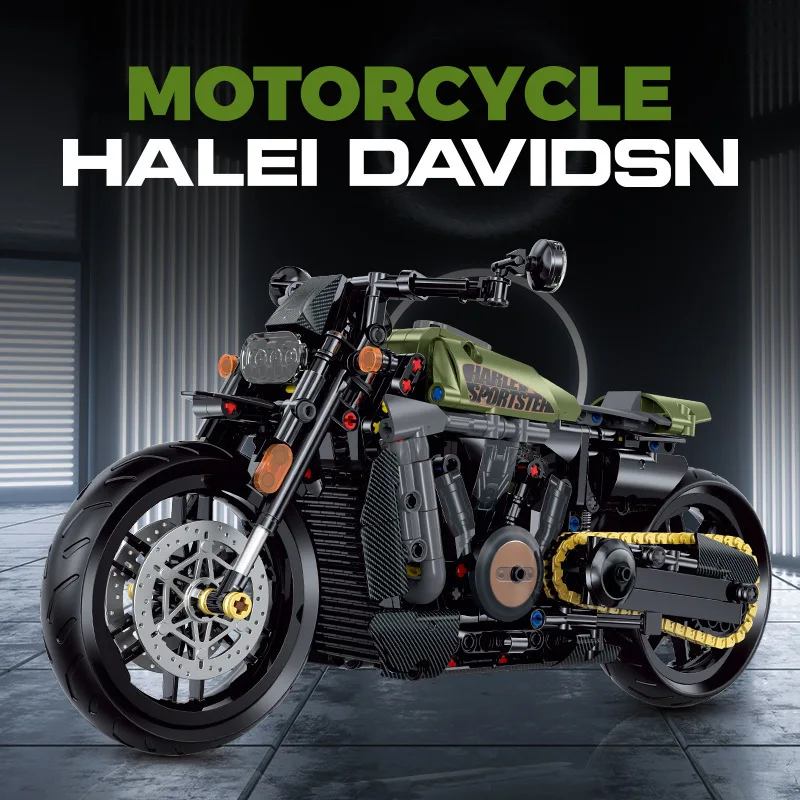 

Double height retro Harley motorcycle assembly toy, small particle building block model, technology trendy toy, boy's gift