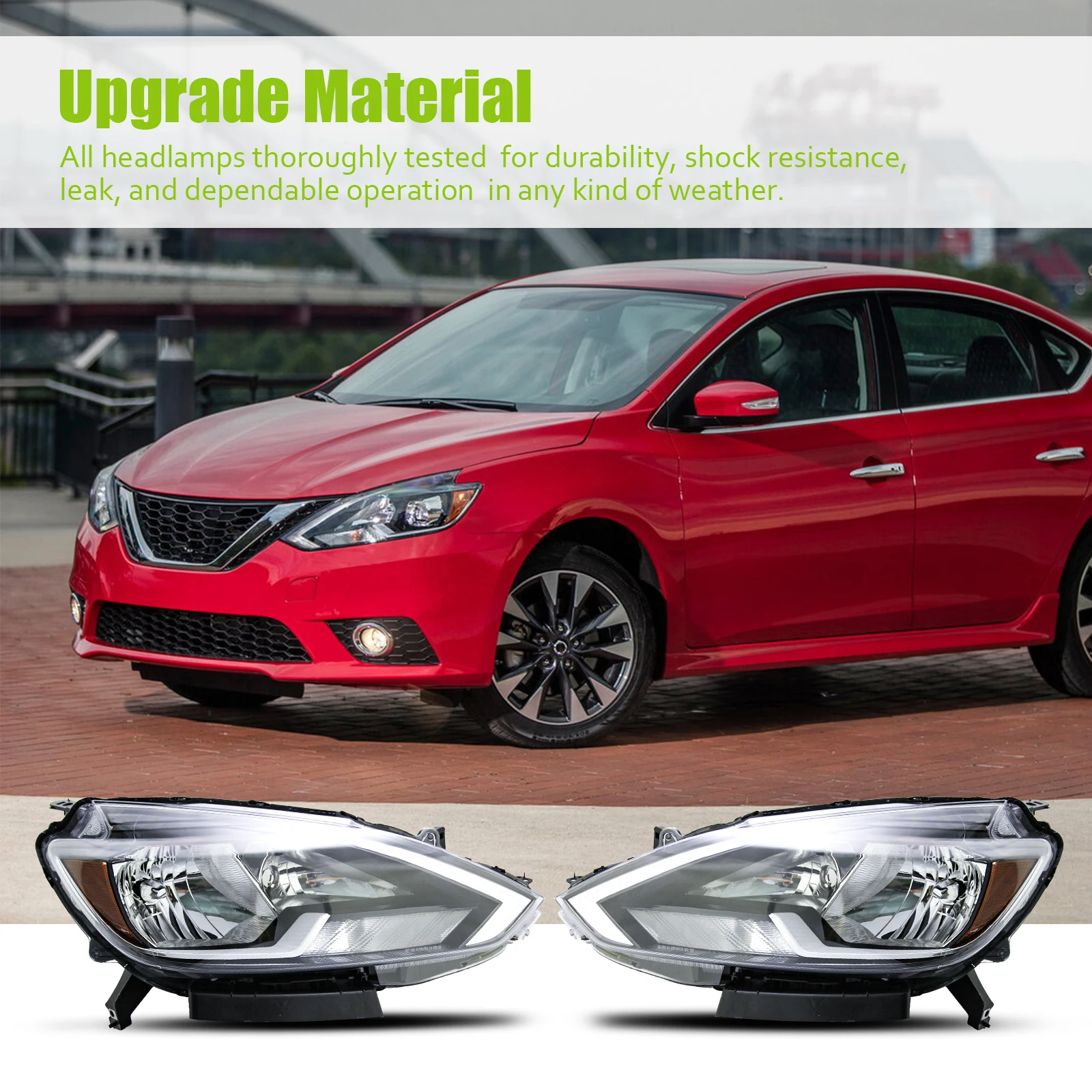مجموعة مصابيح السيارة الأمامية لـ 16- 18 نيسان سنترا، عدسة شفافة، زوج واحد من المصابيح الأمامية