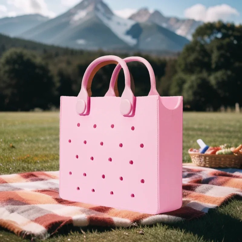 The orange guy New Light Yellow Red Pink Women Fashion Punched Handbag Fit Charms Travel Tote Bag EVA Outdoor Beach Bags