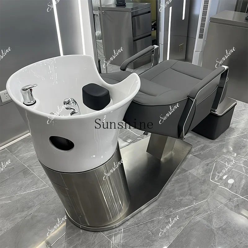 High-end barber shop hair salon special shampoo punch bed stainless steel beauty salon   TF