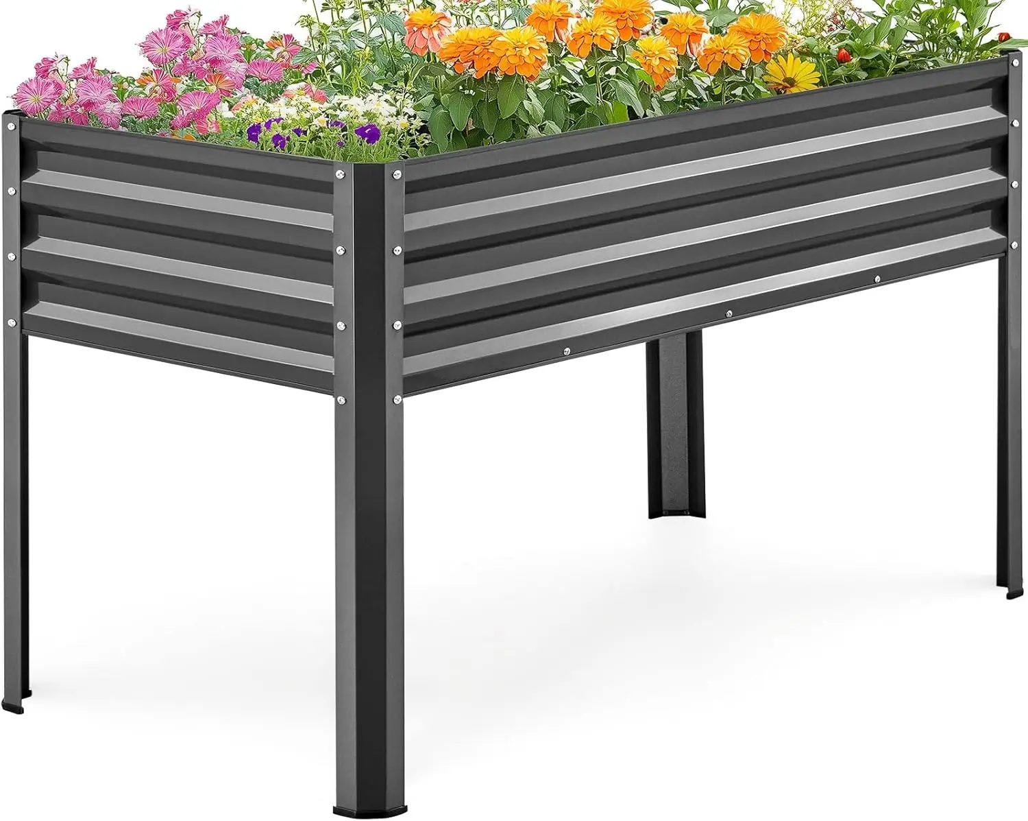 

Large Raised Garden Bed with Legs, Galvanized Elevated Planter Box 48x24x32 in, 400lb Capacity, Dark Grey