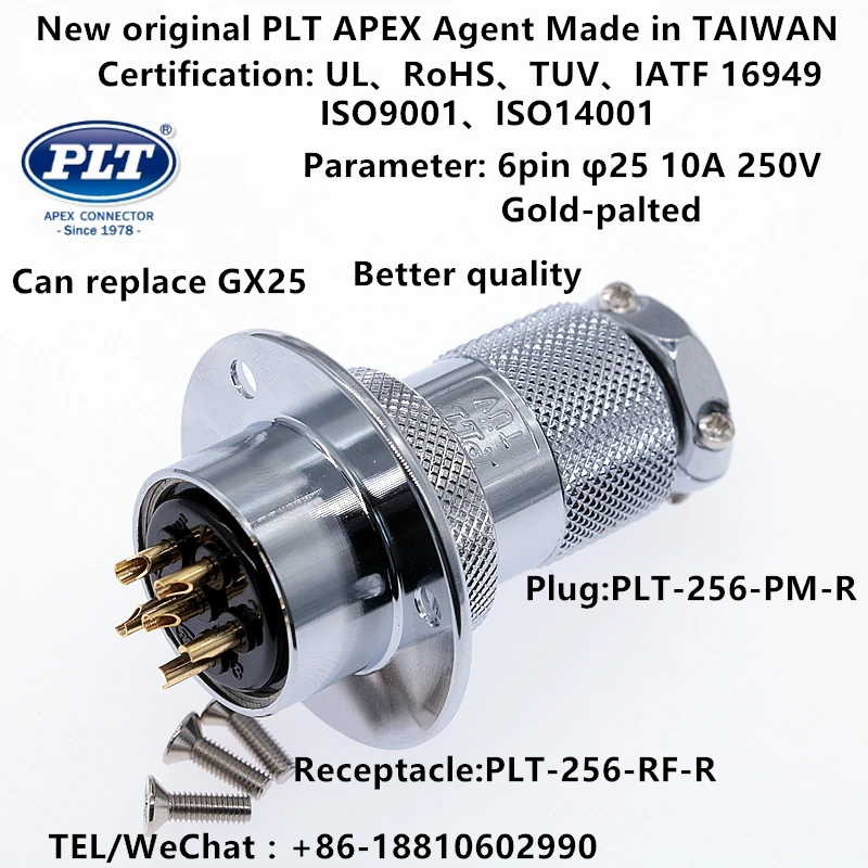 PLT-256-RF-R PLT-256-PM-R APEX enchufe macho hembra de 6 pines conector de panel de cable de aviación Circular φ25 hecho en Taiwán RoHS UL TUV