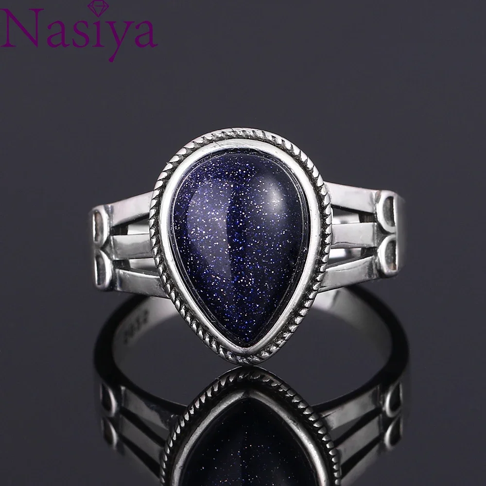 

New Design Punk Blue Sandstone Ring For Women S925 Silver Fine Jewelry Party Anniversary Wedding Engagement Birthday Gift