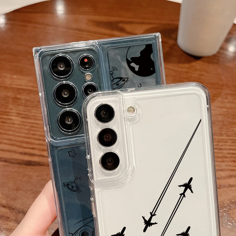 Przezroczyste etui z wzorem kreskówkowym do Samsung Galaxy A17 A14 A15 A55 A56 A54 A36 A26 S25 Edge S25 FE S23 Ultra S22 Plus, silikonowe.