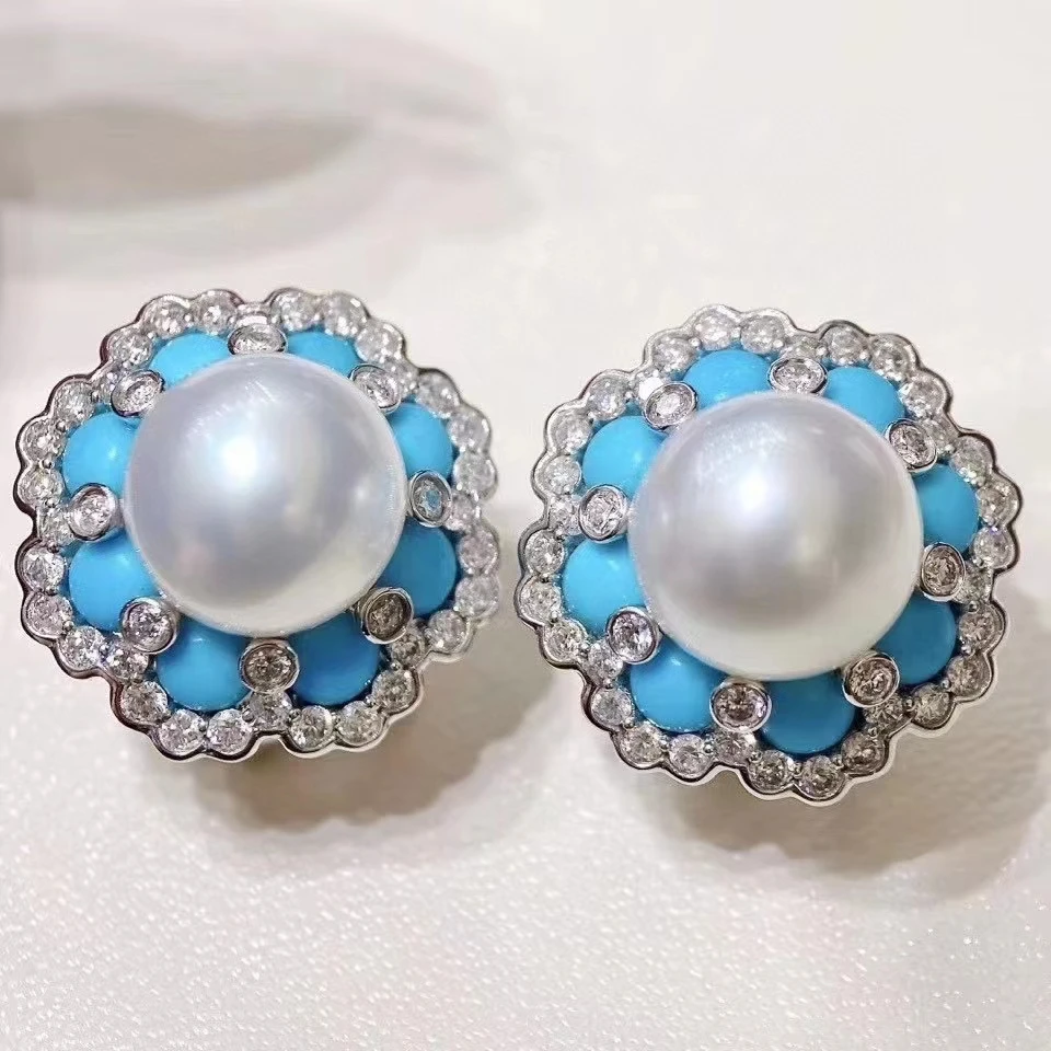 

M25 Solid 925 Sterling Silve Round 10mm Round Nature Fresh Water White Pearls Studs Earrings for Women or Unisex Jewelries