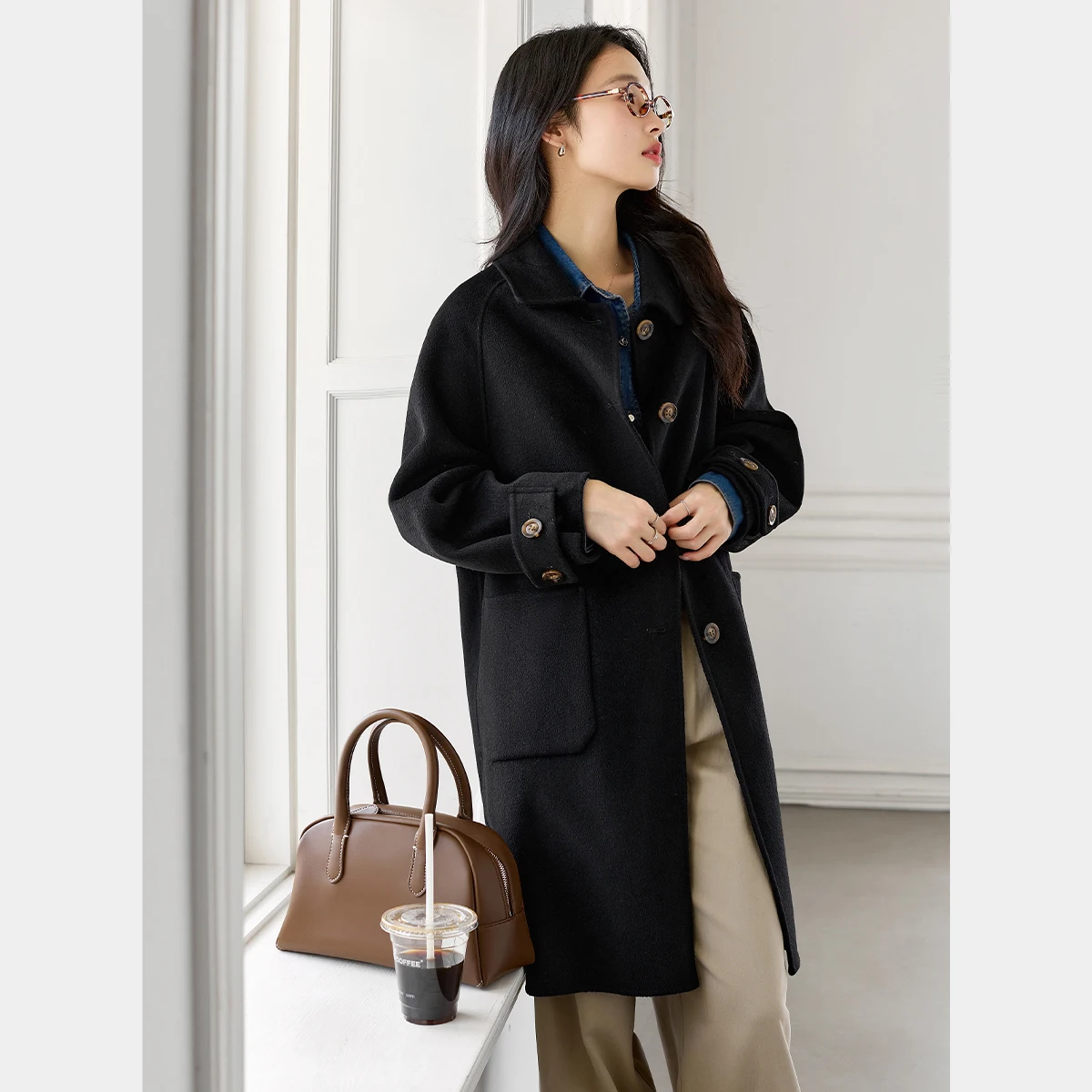 Vimly Double Faced Wool Blend Long Coat Winter Women Woolen Simple Casual  Knitted Jacket Office Lady Warm Overcoat 50659