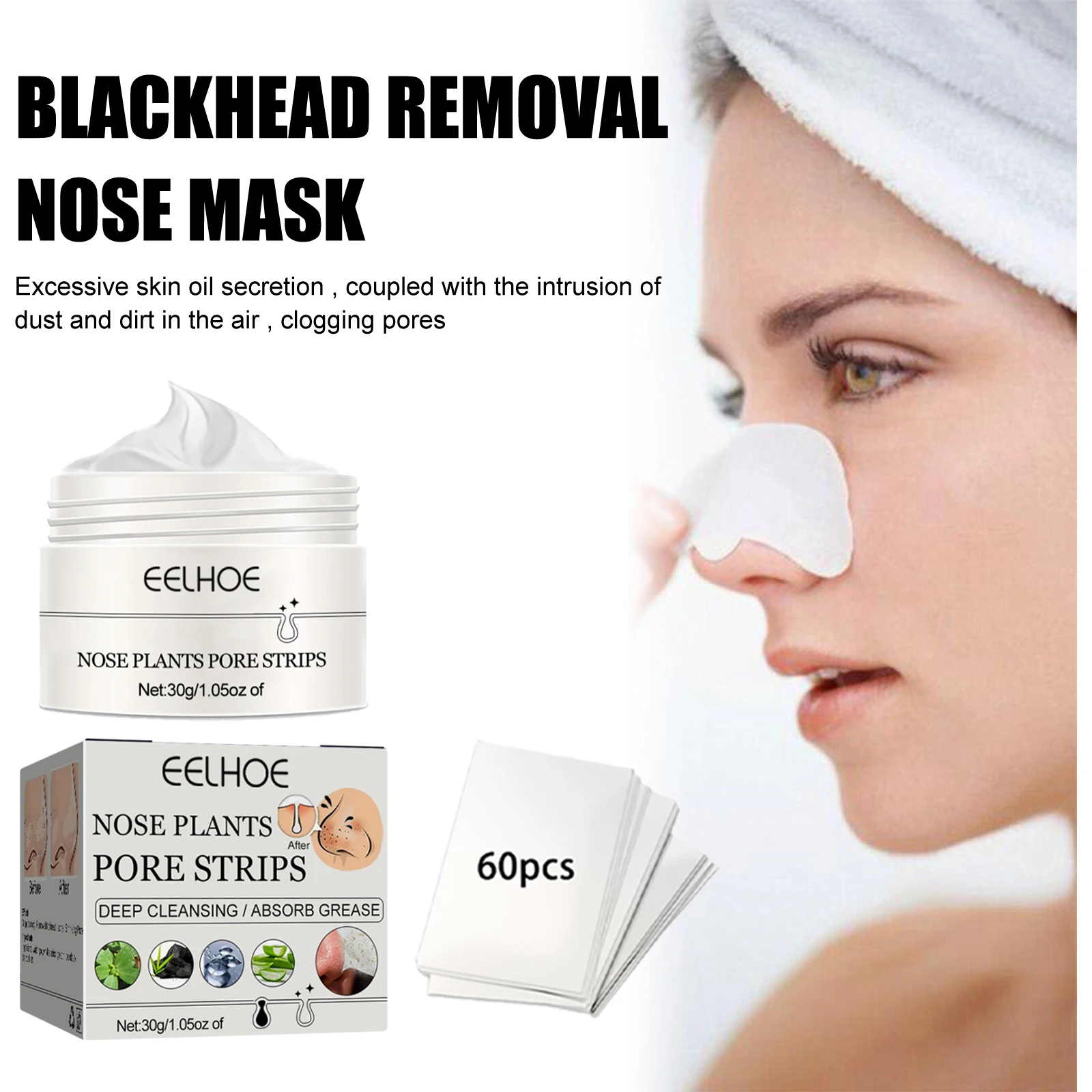 EELHOE Blackhead Removal Nasal Mask Cleanses Pores & Acne Exfoliates Rip-Off Nasal Mask Nasal Strip Smooths Skin