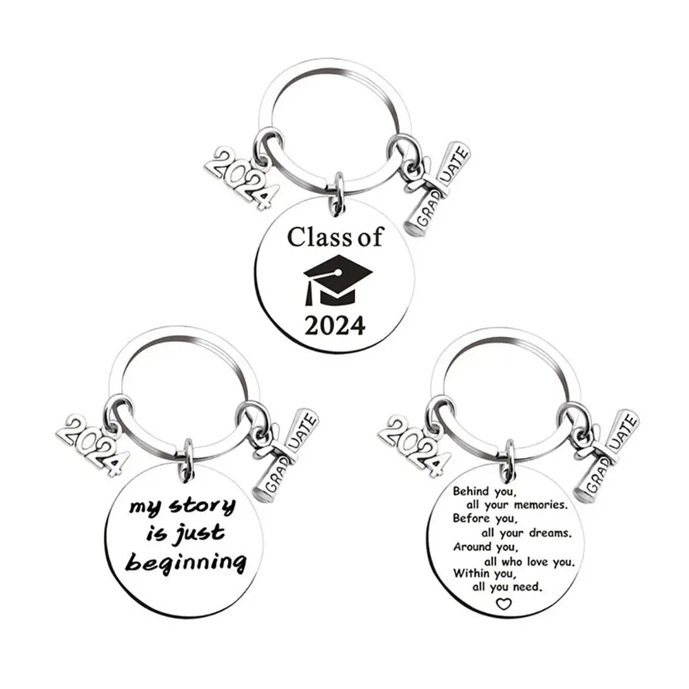 Accessories 2024 Graduation Keychain Stainless Steel High School Graduation Gifts Silver Inspirational Grad Keychain