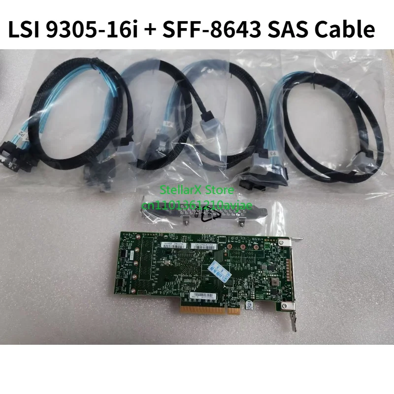 LSI 9305-16i HBA Card IT Mode SAS3224 12Gbps PCIe 3.0 x8 16 Ports SFF-8643 Mini SAS HD Controller Card With SFF-8643 SAS Cable