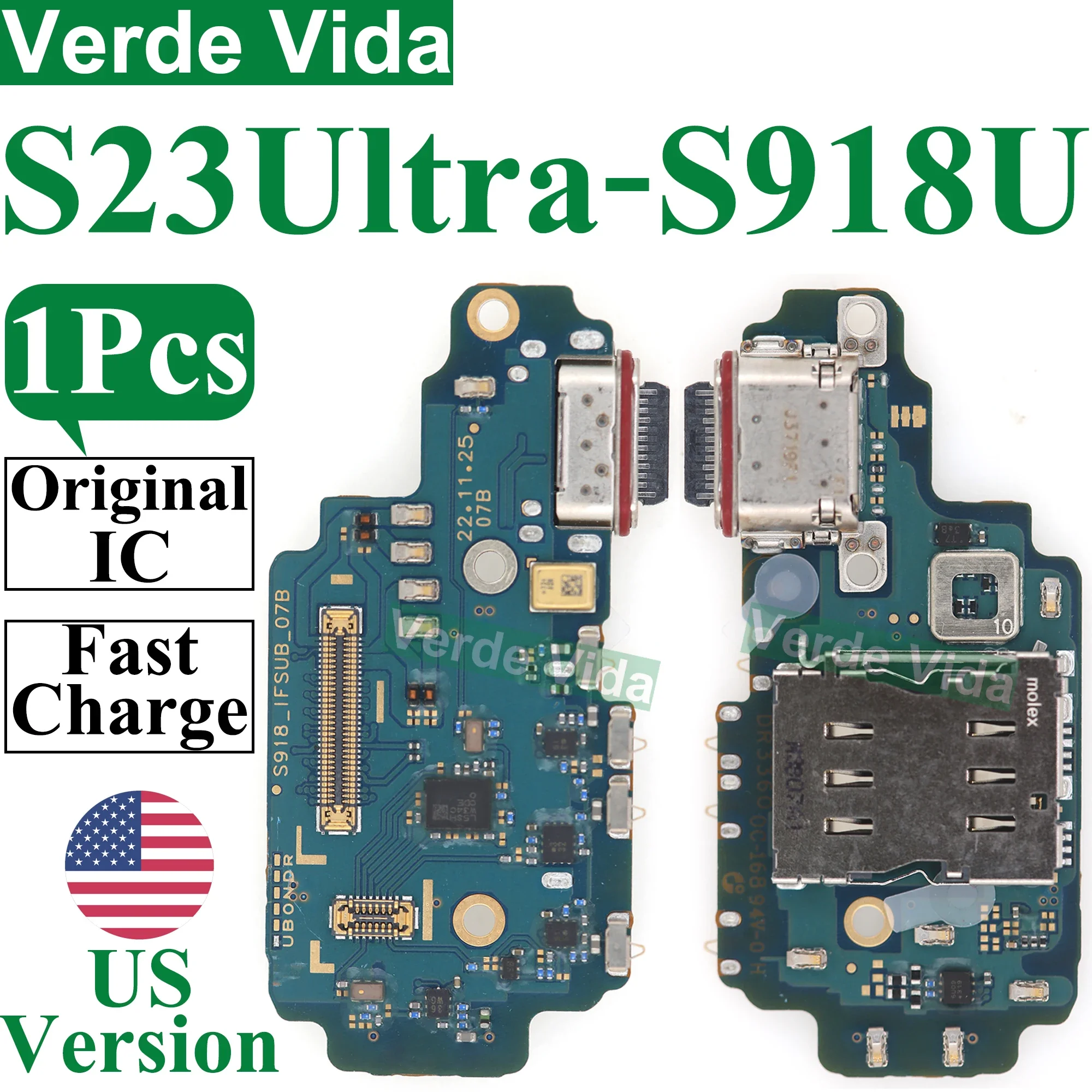 USB Charging Port Board US Version Dock Connector Flex Cable for Samsung S928U S918U S908U S906U S23 S24 Ultra S22 Plus S21 FE