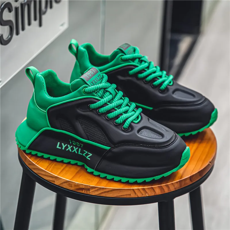 

New Men's Green Wedge Sneakers Fashion Casual Athletic Walking Shoes Non-Slip Breathable Mesh Cushioned Running Trainers