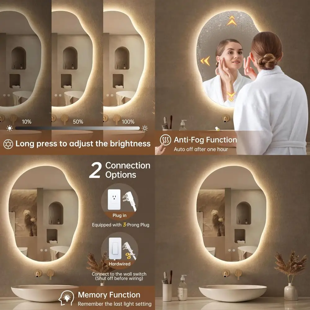 

Зеркало LED с асимметричной подсветкой 25x35 дюймов, с регулируемой 3-цветной подсветкой для ванной комнаты