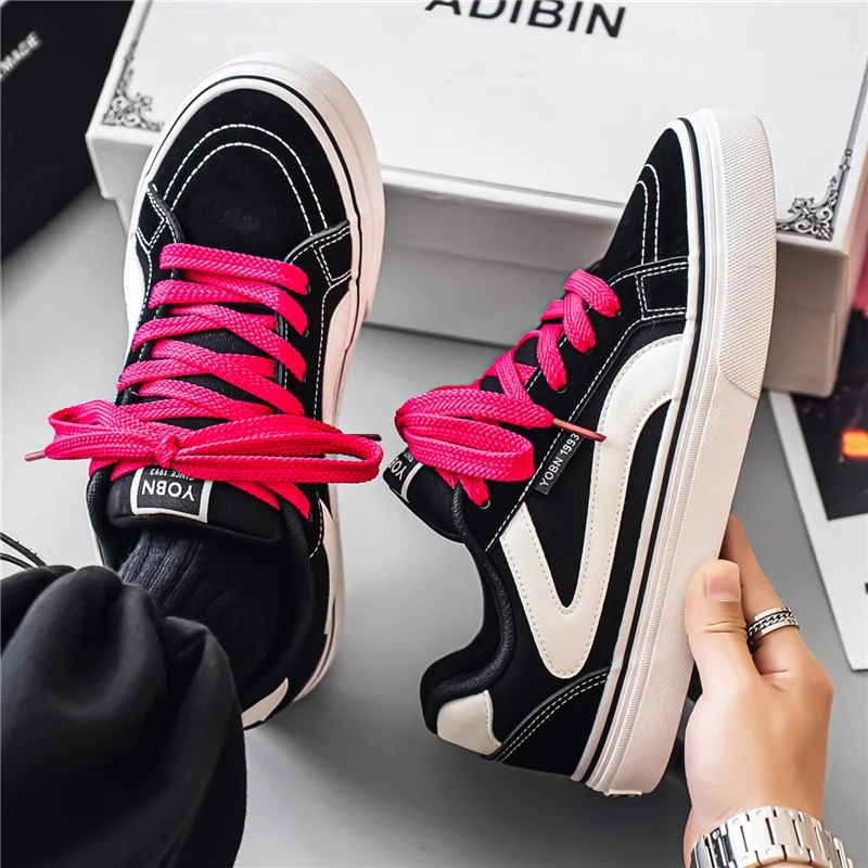 Sapato de lona preta clássico masculino, sapato vulcanizado, tênis de skate respirável, espadrille com cordões, moda quente