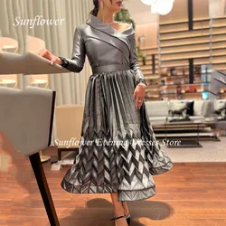 Sunflower V-Neck Prom Gown Pleat A-LINE Evening Dress Slim Satin Party Dress 2023 Long Sleeve Floor-Length Prom Dress