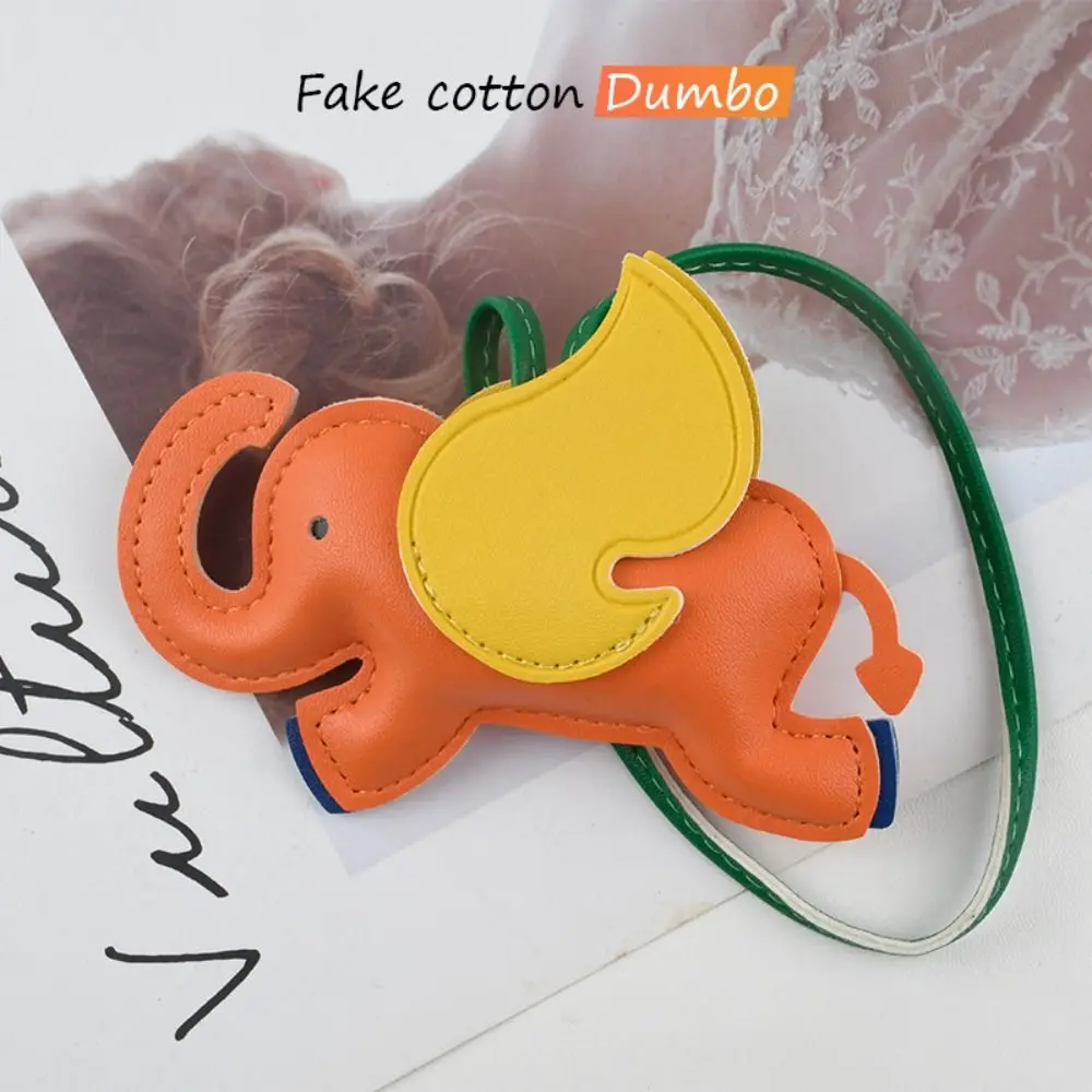 Cute PU Leather Flying Wings Elephant Keychain Animal Car Keyring PU Leather Hanger 16 Colors Cartoon Bag Pendant Car Accessory