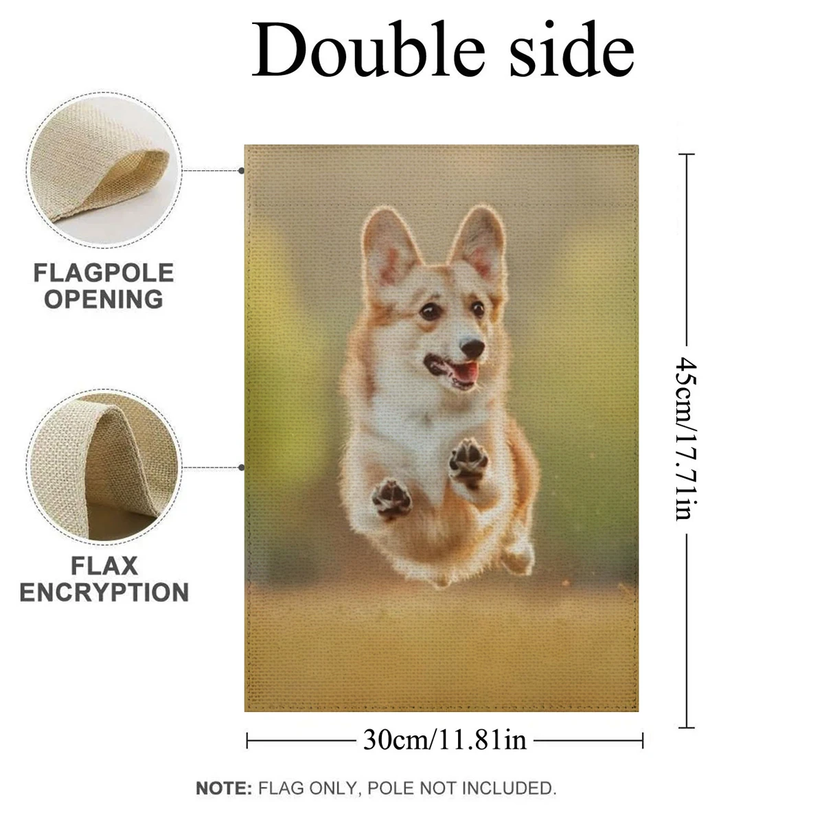 1PC  A running corgi Pattern Linen Cotton Garden Flag Banner Indoor Outdoor Home Garden Hanging Decor