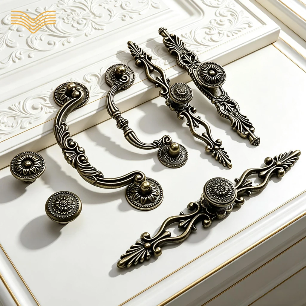 European Carved Cabinet Wardrobe Pull Handles Antique Bronze Door Grips Simple Vintage Chinese Style Single Hole Drawer Mini