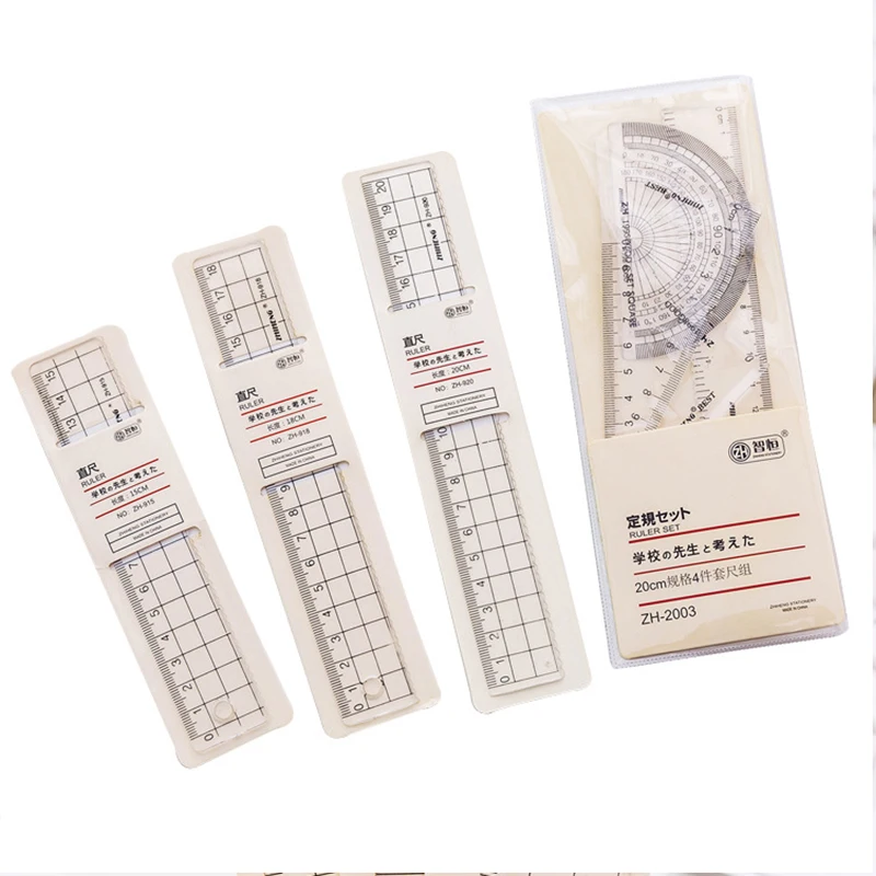 15/18/20CM Grid Ruler Style Transparent Plastic Straight Rulers Protractor Stationery for Kids Gift Office School Supplies