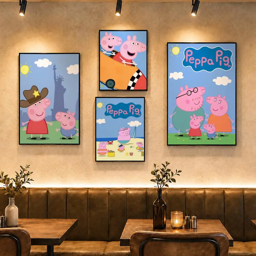 Kids Cartoon P-Peppa PigS Poster Vintage Retro Anime Poster Stickers Peel and Stick Wall Art Home Decor view 2