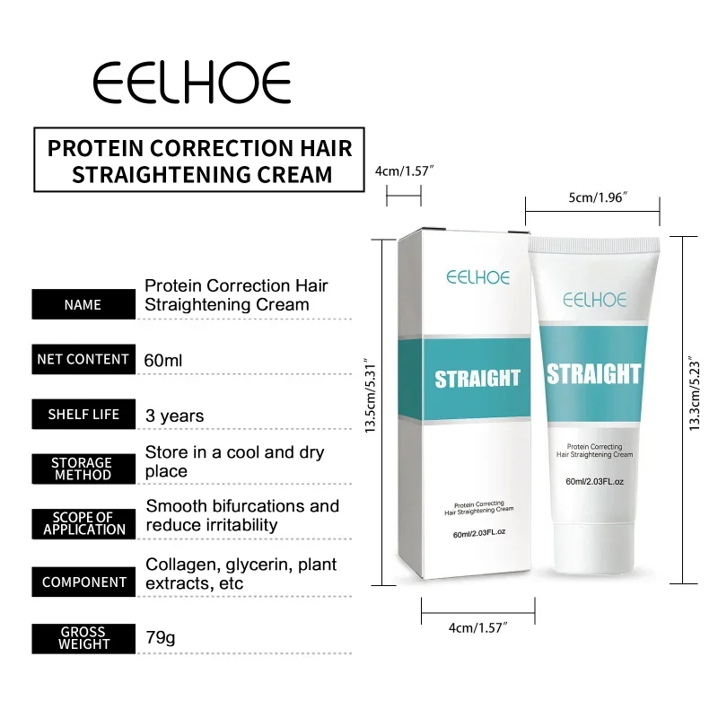 60ML Keratin Hair Straightening Cream Professional Damaged Treatment Faster Smoothing Curly Hair Care Protein Correction Cream