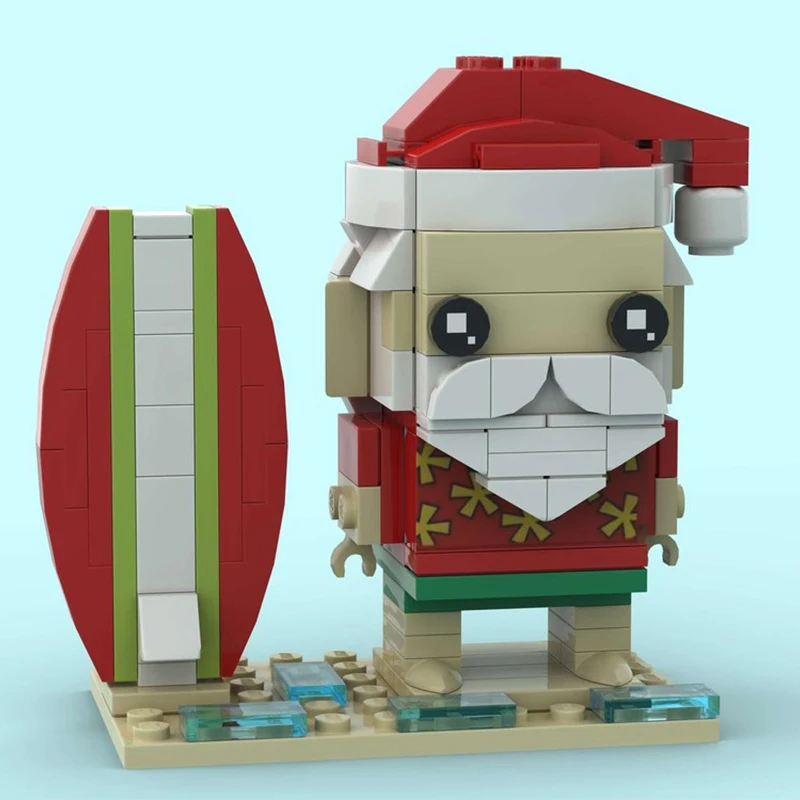 

140 шт. MOC Surfin Santa Vacation Edition Brickheadz Building Blocks Рождественский подарок Master Series Коллекционная модель