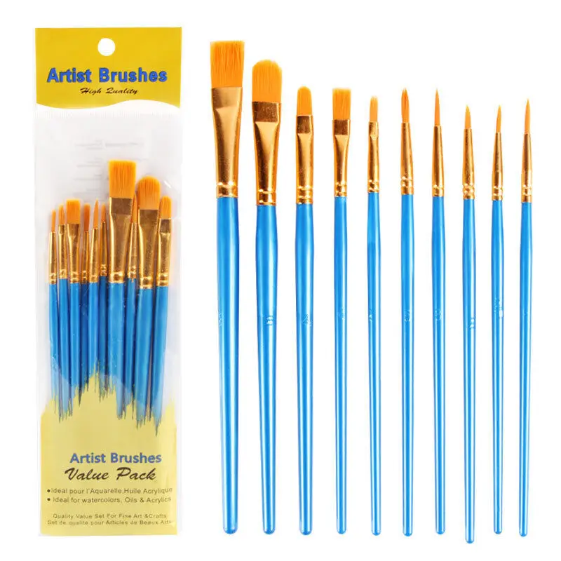 

10Pc Nylon Paintbrush Set Artist Paint Brush Professional Oil Watercolor Acrylic Painting Brushes Round Pointed Tip Paintbrushes