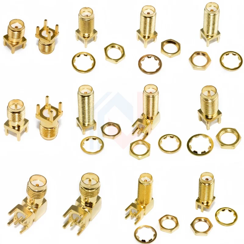 SMA macho e fêmea Jack adaptador, borda de solda, PCB montagem reta, RF cobre conector, soquete, SMA-KWE/KHD, 2pcs