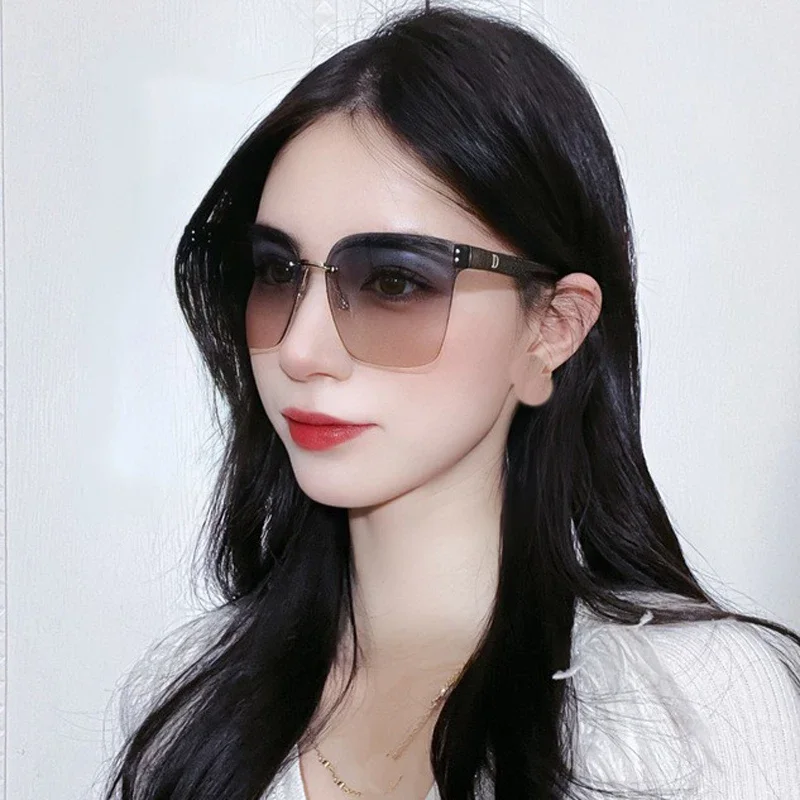 Fashion Frameless Square and Round Frame Sunglasses Metal Mid Beam Multiple Colors Eyeglasses Lenses