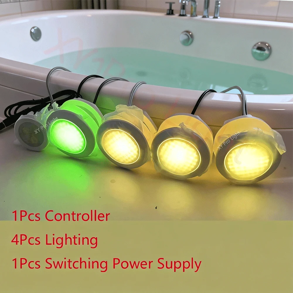 

AC12V 100mA 68MM RGB Подводный светильник для ванны с хромированным покрытием для лица Красочная поверхность Погружные светодиодные фонари для бассейна Светодиодная лампа для ванны